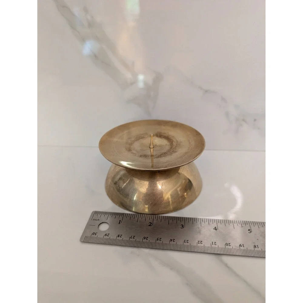 Vintage Solid Brass Spike Pillar Candle Holder Set of 2 Mid Century Modern Gold